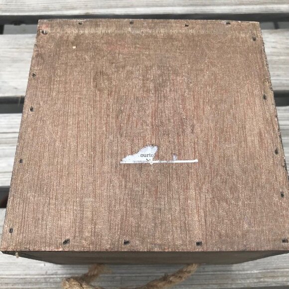 Vintage Hand Painted Wooden Planter Box Bright Flowers Rope Handles Lined 5" - Picture 8 of 8